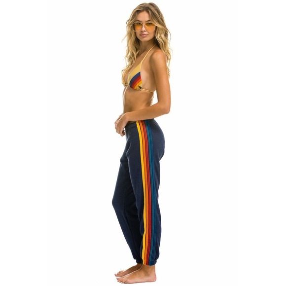 Aviator Nation Navy Blue 5-Stripe Rainbow Jogger Sweatpants Women's Size S - Picture 1 of 14